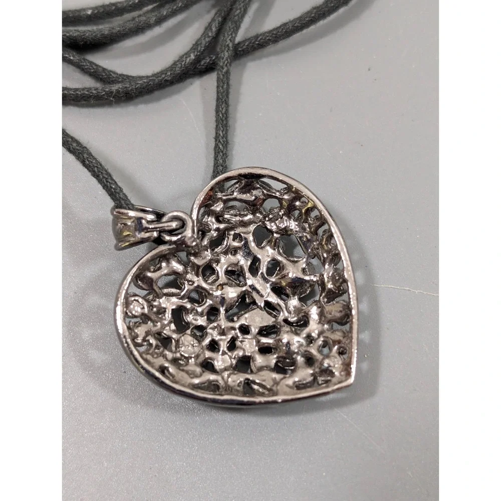 Black‎ Heart Pendant Necklace Gothic Rhinestone Multi Cord Y2K 17